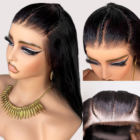 250 Density HD Lace Front Human Hair Wigs for Black Women 15A Grade Bleach Knots Glueless Wear and Go 9X6 Pre Braided Wig 9X6 Straight Lace Frontal Wigs Human Hair Pre Plucked Pre Cut 26Inch